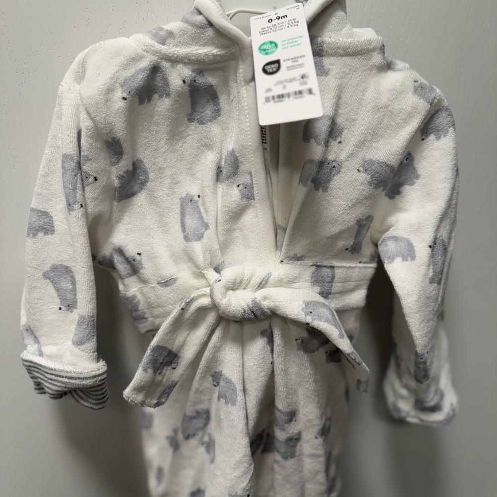 Carter's White Hooded Kids Robe with Gray Polar Bear Print